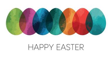 Colorful Easter Eggs with Watercolor Texture and Happy Easter Text Modern and Minimalist Design for Holiday Greetings and Celebrations Isolated on White vector