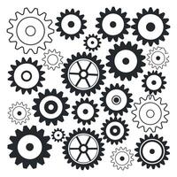 A Collection of Black and White Gear Icons Some Solid and Some Outlined Arranged in a Random Pattern on a White Background Illustration vector