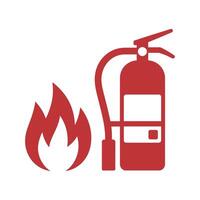 Red Fire Extinguisher Icon with Flames Symbolizing Fire Safety and Prevention Emergency Preparedness and the Importance of Fire Suppression Equipment in a Clean Design vector