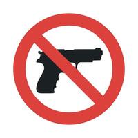 Prohibited firearm symbol featuring a black handgun with a red circle and line indicating no weapons allowed in the designated area or space vector