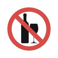 Prohibition Sign Displaying a Wine Bottle and a Wine Glass Crossed Out with a Red Circle Indicating No Alcohol Allowed Here red prohibition vector