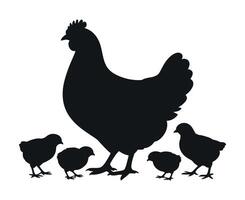 Black Silhouette of a Hen Surrounded by Her Chicks Representing Motherhood Protection and the Cycle of Life in a Minimalist and Elegant Design vector