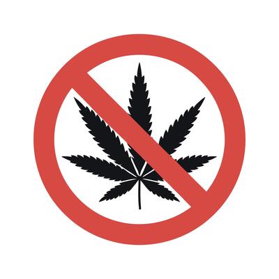 Prohibition Symbol A Red Circle with a Line Through a Black Marijuana Leaf Illustrating the Concept of No Drugs or Legalization red prohibition