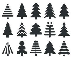 Collection of Simple Black Christmas Tree Icons Different Shapes and Styles Isolated on White Background Illustration for Festive Design Elements vector