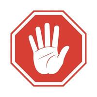 Red Octagon Stop Sign with White Border Featuring a White Hand with Fingers Extended Indicating Halt or Prohibition on a White Background red vector