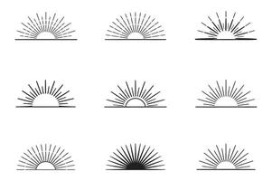 Set of Black and White Sunburst Graphic Elements with Different Styles and Shapes for Logo Design and Creative Projects on White Background vector
