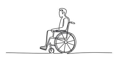 Continuous Line Drawing of a Person in a Wheelchair Illustrating Accessibility Disability Awareness and Support for Individuals with Mobility Challenges on a White Background vector