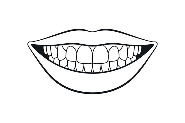 Smiling Mouth with Teeth Illustration Black and White Line Art Drawing of a Happy Smile Dental Health and Hygiene Concept Design Element