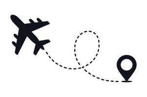 Airplane Flight Route Icon with Dotted Line and Location Pin Representing Travel Destinations and Navigation for Transportation and Tourism Concepts black airplane icon vector