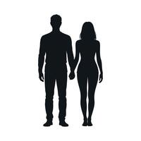 Silhouette of a Man and Woman Holding Hands Depicting Love Partnership and Connection in a Simple and Elegant Black and White Design vector