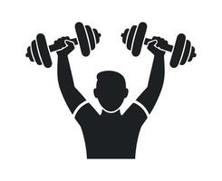 Silhouette of a Man Lifting Dumbbells Overhead During a Workout Session Emphasizing Strength and Fitness in a Minimalist Style vector