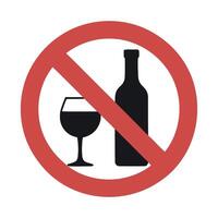Prohibition Sign Featuring a Wine Bottle and Glass with a Red Circle and Diagonal Line Indicating No Alcohol Allowed or Drinking Prohibited red vector