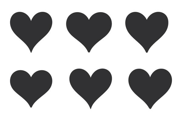 Six Dark Gray Heart Shapes Arranged on a White Background for Valentine s Day or Love and Romance Concepts and Other Designs and Illustrations