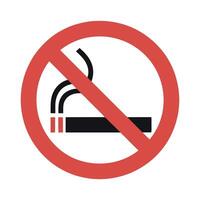 A universal symbol indicating a prohibition against smoking featuring a cigarette with rising smoke crossed out by a red circle on a plain white vector