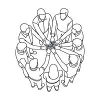 Teamwork and Unity A Group of People Joining Hands in a Circle Symbolizing Collaboration Success and Shared Goals in a Simple Line Art Style vector