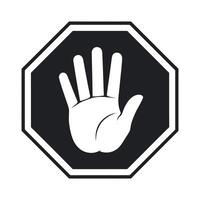 Black and White Stop Sign with a White Hand Representing Halt Prevention or a Call for Attention Isolated on a White Background black vector