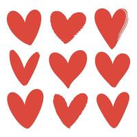 Collection of Nine Red Hand Drawn Hearts in Different Styles on a White Background for Valentine s Day or Other Romantic Occasions vector