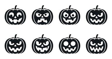 Collection of Halloween Pumpkin Faces with Various Expressions Spooky Angry Happy and Mischievous all in Black and White Isolated on a White Background vector