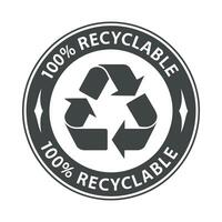 Monochrome 100 Percent Recyclable Symbol in a Circle Emphasizing Environmental Responsibility and Sustainability for Eco Friendly Products and Packaging Isolated on White vector