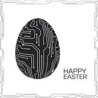 Futuristic Happy Easter Card Design with an Electronic Circuit Patterned Egg and a Modern Frame in Black and White for a Tech Savvy Celebration vector