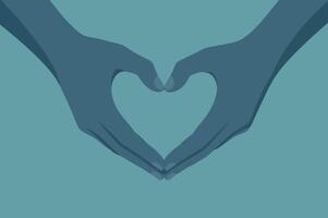 Stylized Illustration of Two Hands Forming a Heart Shape Against a Teal Background Symbolizing Love Care and Affection in a Minimalist Design teal vector