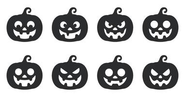 Collection of Halloween Pumpkin Silhouettes with Varying Facial Expressions Including Happy Spooky and Angry Isolated on a White Background for Holiday Decorations Eight vector