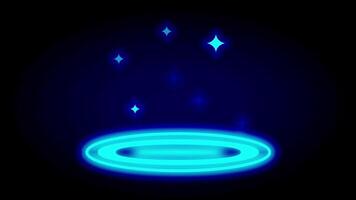 A neon blue circular portal surrounded by glowing stars evokes a sense of magic, teleportation, and fantasy adventure visuals. video