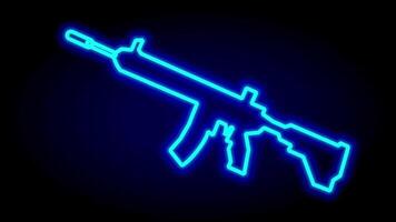 A glowing assault rifle in blue neon symbolizes combat readiness and high-energy engagement in a tech-inspired animated format video