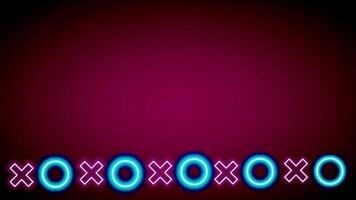 Neon blue and pink X, O, and square symbols resemble gaming button designs, representing interaction, play, and control in virtual spaces video