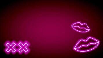 Pink lips and X symbols form a playful and romantic iconography in neon style, representing affection and love through stylized visuals video