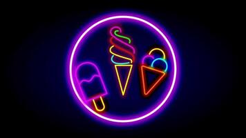 Three neon-styled ice cream cones inside a glowing circle highlight summer vibes, fun, and sweet indulgence in a vibrant animated format. video
