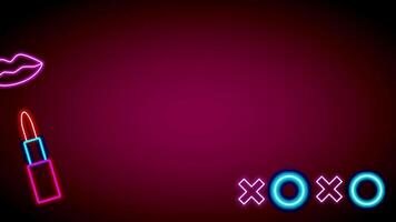A single lipstick and lip mark against a magenta backdrop blend affection and beauty themes in a unified neon-styled visual design video