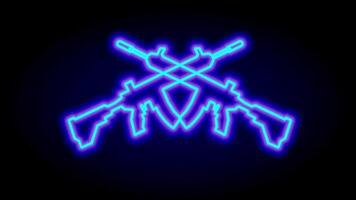 Two neon blue rifles crossed together symbolize armed resistance or alliance, depicted in a futuristic combat-ready visual format with glow effects video