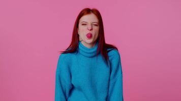 Funny showing tongue making faces at camera, fooling around, joking, aping with silly face, teasing video
