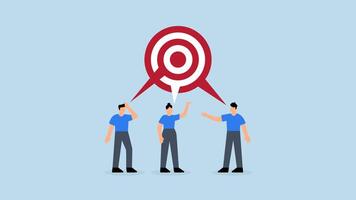 Teamwork aiming on the same target, 4k animation of Business partner talking about work on circular dartboard target. video