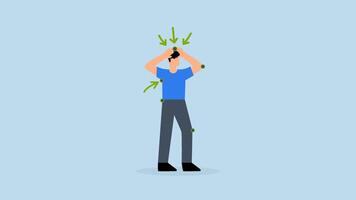 Customer pain points. 4k animation of unhappy customer with several arrows pointing to the source of the problem. video