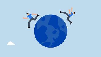 Global business competitor. 4k animation of merchant competes by escaping and catching each other on globe. video