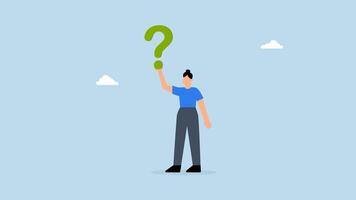 problem addressing in business. 4k animation of Businesswoman contemplating options while holding large question mark. video