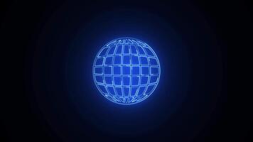 Global Glowing neon internet or web icon. Abstract symbol icon of online with Background video