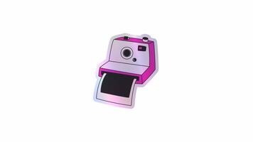 A pink instant camera with a printed photo emerging from it. Alpha channel transparency video