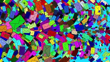 Colorful envelopes swirling in vibrant patterns around a bright blue background in an animated display of mail video