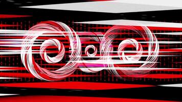 Dynamic abstract animation featuring vibrant red and white spirals in motion across a striking geometric background video