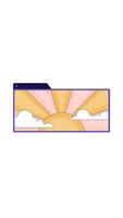 Sunrise with clouds in popup web window floating 2D cartoon vertical animation. Positivity, digital optimism. Motivational pop-up daybreak animated flat colorful object 4K isolated on white video