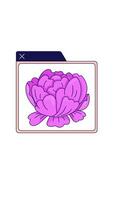 Pink peony flower bloom popup web window floating 2D cartoon vertical animation. Digital interface element with spring blossom pop-up animated flat colorful object 4K isolated on white video