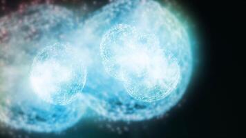 Studying bacteria through a microscope. Abstract animation of moving transparent light blue bacteria for any medical, technological and similar projects. video