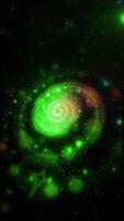 A bright, neon-green, three-dimensional spiral galaxy quickly and dynamically changes its position, appearing before us in beautiful, unexpected angles. video
