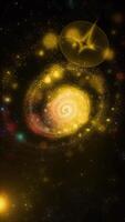 A bright golden spiral 3D galaxy quickly and effectively changes position, appearing before us in beautiful, unexpected angles. video