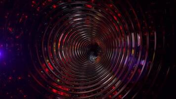 A glowing golden-red tunnel of neon rings against a backdrop of sparkling cosmic stars creates a futuristic, sci-fi look. video