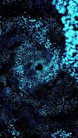 A mesmerizing cosmic spectacle. a light blue spiral galaxy rotates smoothly, throwing out meteors and streams of plasma. video