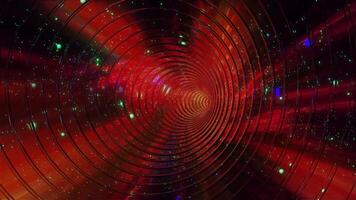 A glowing red tunnel of neon rings against a backdrop of cosmic stars creates a futuristic and sci-fi look. video